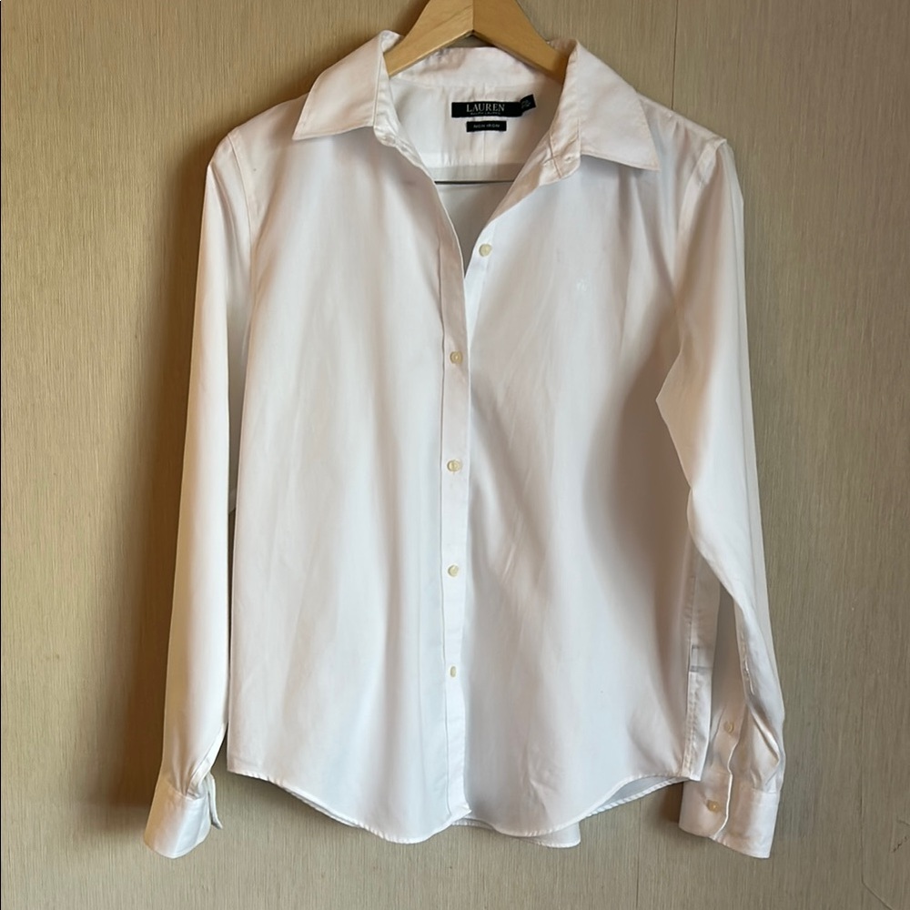 Ralph Lauren women’s non iron white button front shirt